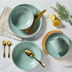 Dunelm Stoneware Seafoam Blue Matte 12 Piece Dinner Set -dining room furniture Shop 1000150783 alt02