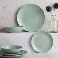 Dunelm Stoneware Seafoam Blue Matte 12 Piece Dinner Set