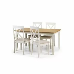 Julian Bowen Davenport Rectangular Dining Table With 4 Dining Chairs Ivory With Oak 9 Julian Bowen Davenport Rectangular Dining Table With 4 Dining Chairs Ivory With Oak -dining room furniture Shop 30794218 alt03