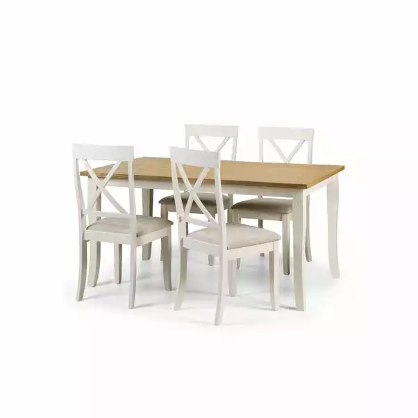 Julian Bowen Davenport Rectangular Dining Table With 4 Dining Chairs Ivory With Oak 6 Julian Bowen Davenport Rectangular Dining Table With 4 Dining Chairs Ivory With Oak - Image 4