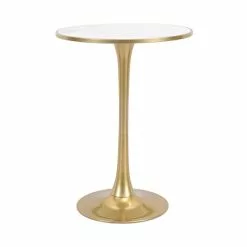 Dunelm Silas White Faux Marble Bar Table Gold -dining room furniture Shop 30802254 alt03