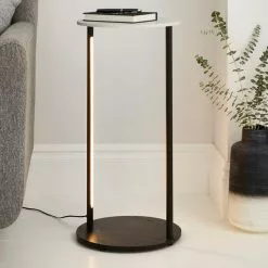 Dunelm Aiko Side Table With 1 LED Light Black And Faux Marble